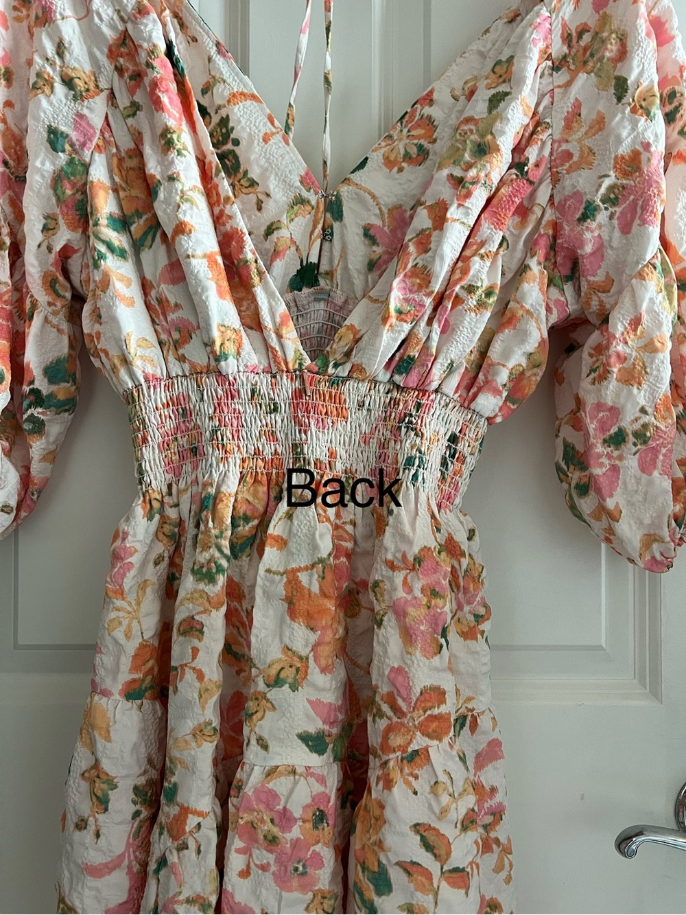Misa Los Angeles Watercolor Floral Tie-Back Cotton Top in Pink, Green & Cream - Picture 5 of 6